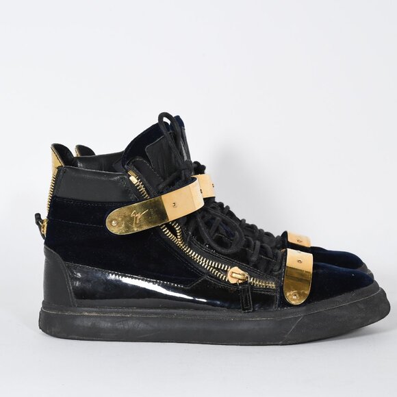 Giuseppe Zanotti Coby High-Top Sneakers - Black with Gold Accents (Size 44) - Picture 2 of 13